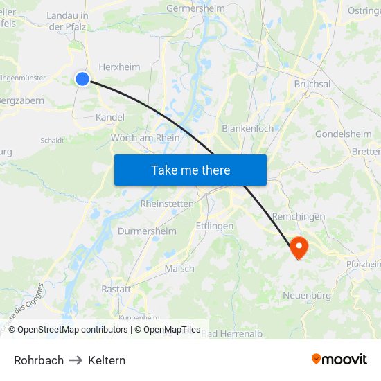 Rohrbach to Keltern map