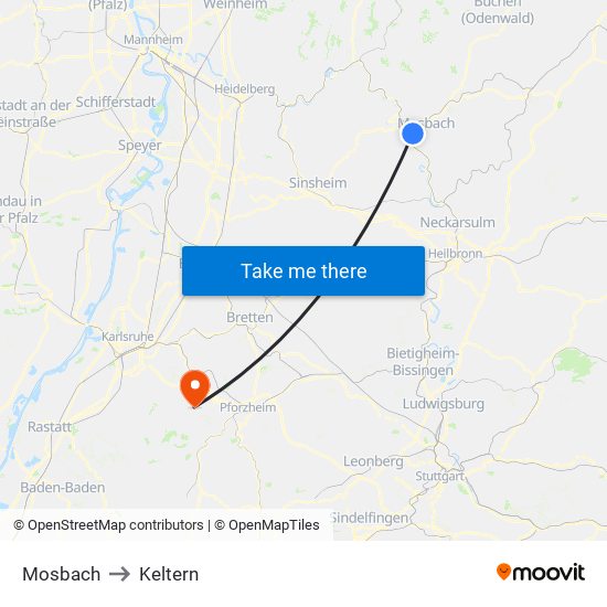 Mosbach to Keltern map