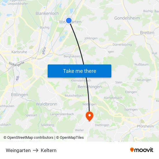 Weingarten to Keltern map