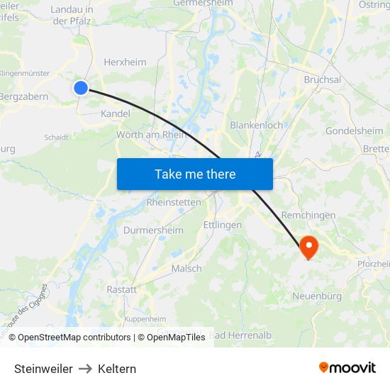 Steinweiler to Keltern map