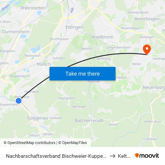 Nachbarschaftsverband Bischweier-Kuppenheim to Keltern map