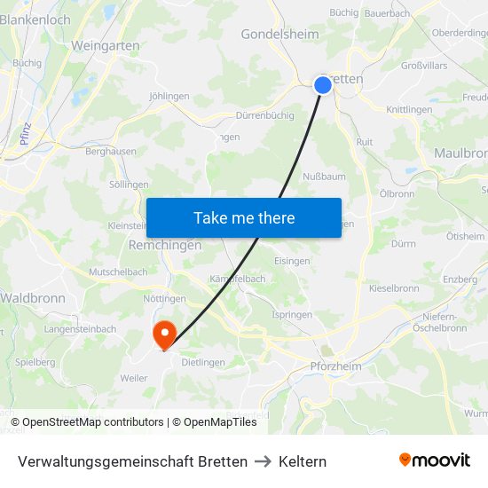 Verwaltungsgemeinschaft Bretten to Keltern map