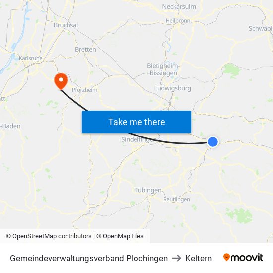 Gemeindeverwaltungsverband Plochingen to Keltern map