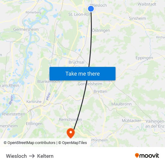 Wiesloch to Keltern map