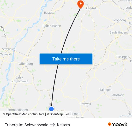 Triberg Im Schwarzwald to Keltern map