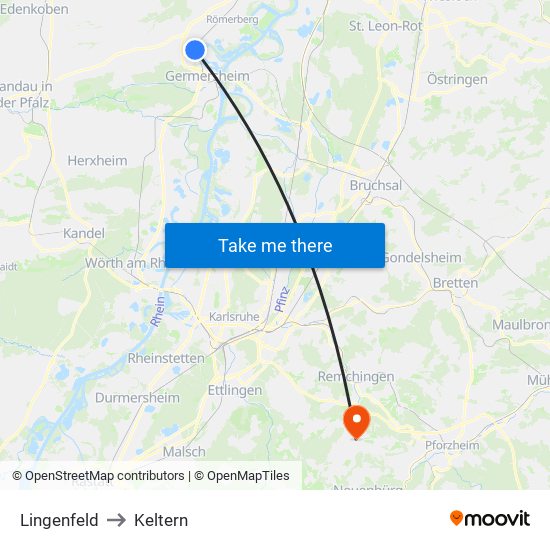 Lingenfeld to Keltern map