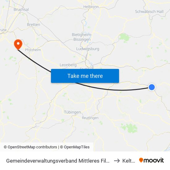 Gemeindeverwaltungsverband Mittleres Fils-Lautertal to Keltern map