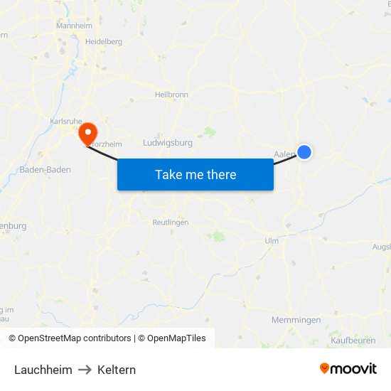 Lauchheim to Keltern map