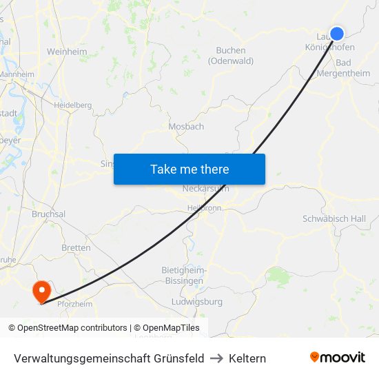 Verwaltungsgemeinschaft Grünsfeld to Keltern map