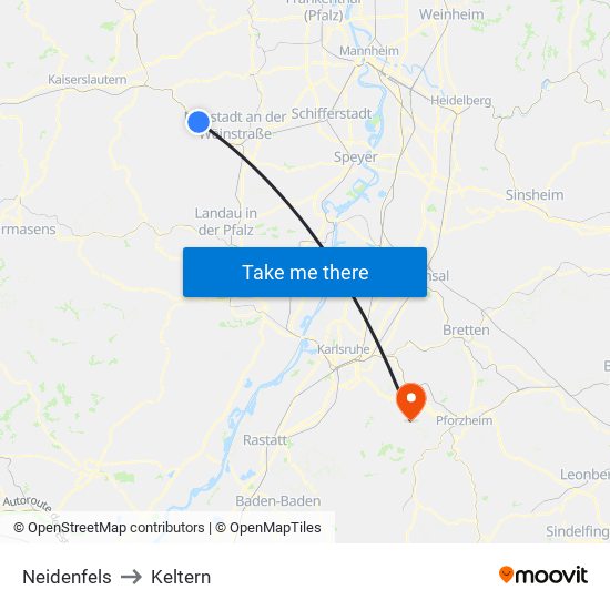 Neidenfels to Keltern map