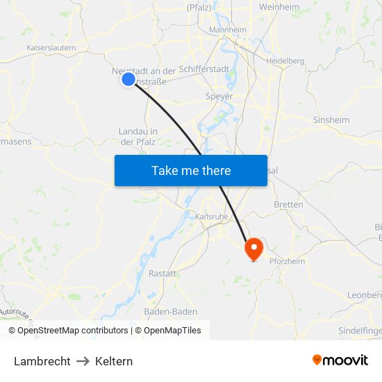 Lambrecht to Keltern map