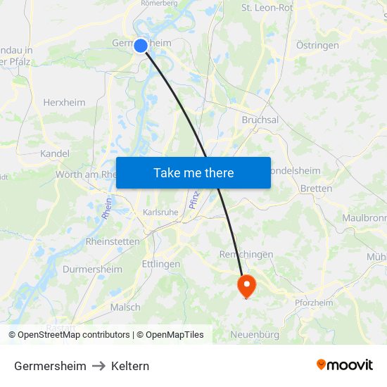 Germersheim to Keltern map