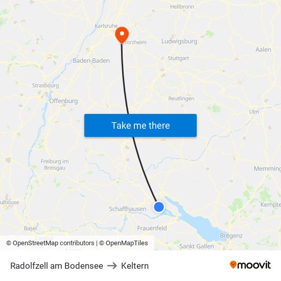 Radolfzell am Bodensee to Keltern map