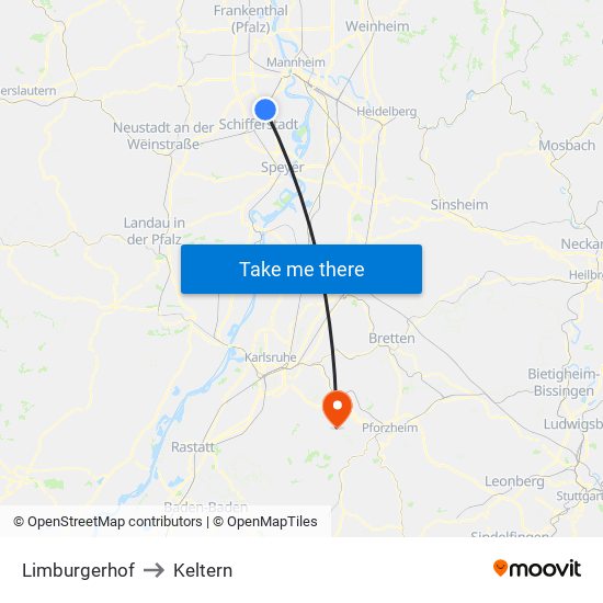 Limburgerhof to Keltern map