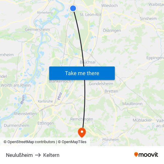 Neulußheim to Keltern map