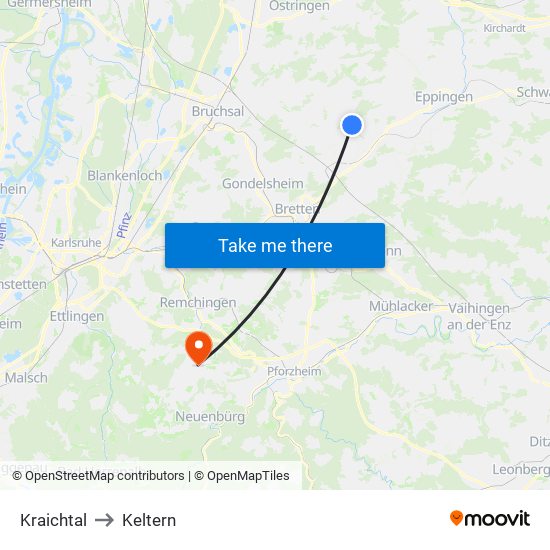 Kraichtal to Keltern map