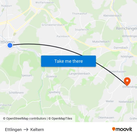 Ettlingen to Keltern map