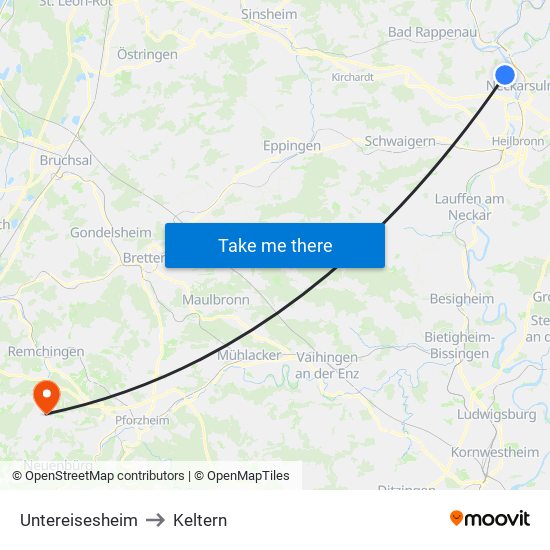 Untereisesheim to Keltern map