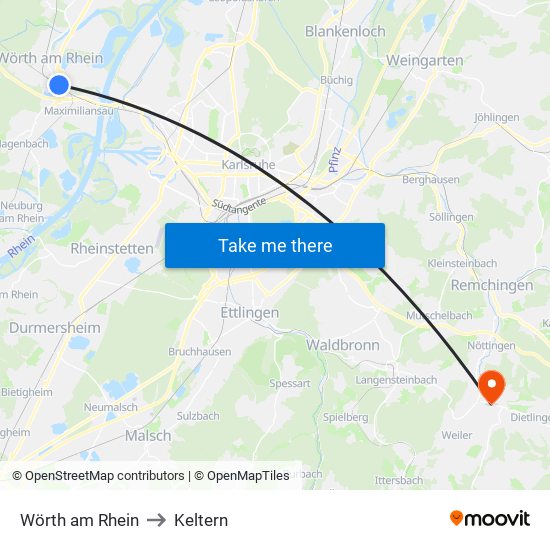 Wörth am Rhein to Keltern map