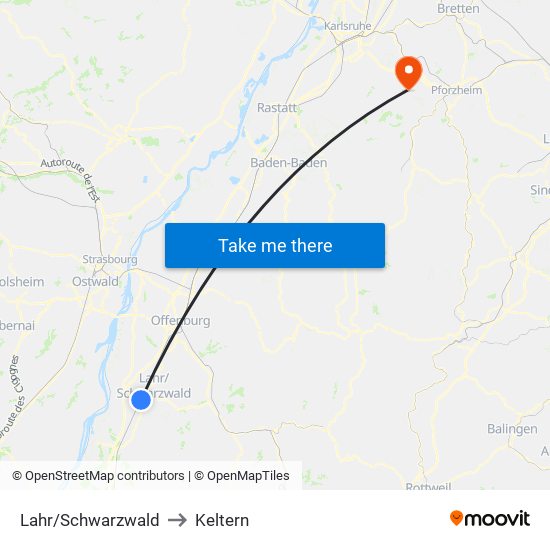 Lahr/Schwarzwald to Keltern map