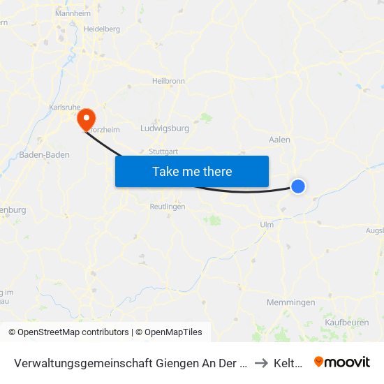 Verwaltungsgemeinschaft Giengen An Der Brenz to Keltern map