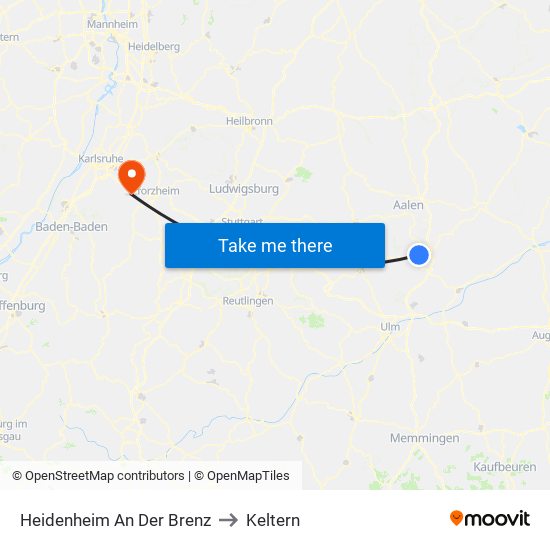 Heidenheim An Der Brenz to Keltern map