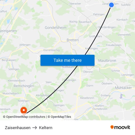 Zaisenhausen to Keltern map