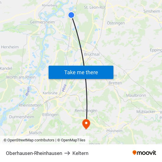 Oberhausen-Rheinhausen to Keltern map