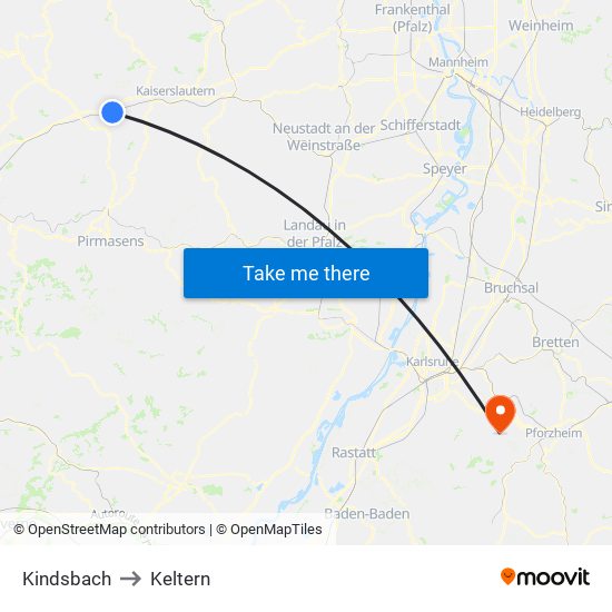 Kindsbach to Keltern map