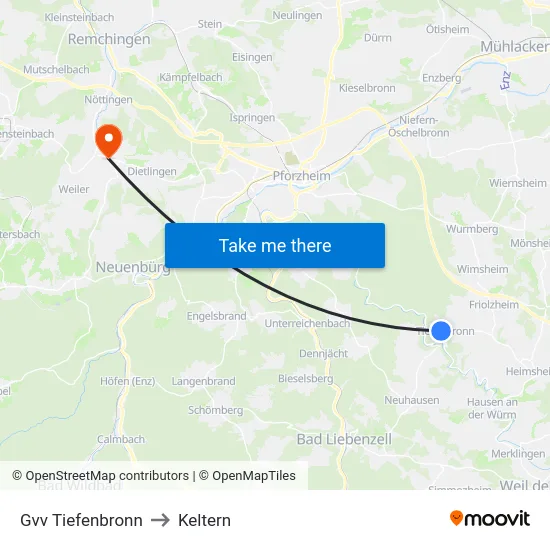 Gvv Tiefenbronn to Keltern map