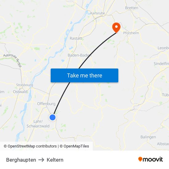 Berghaupten to Keltern map