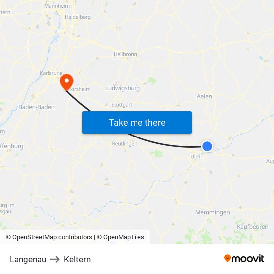 Langenau to Keltern map