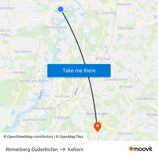 Römerberg-Dudenhofen to Keltern map