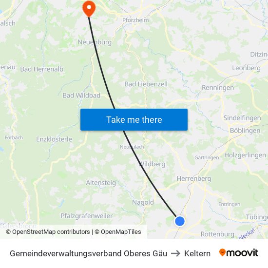 Gemeindeverwaltungsverband Oberes Gäu to Keltern map