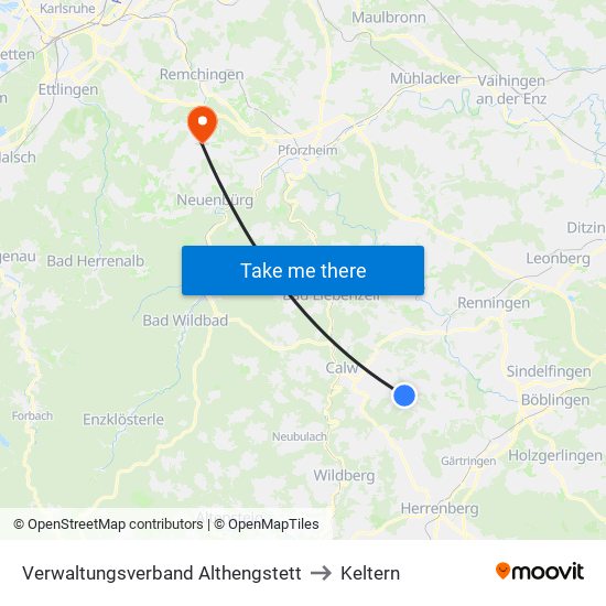 Verwaltungsverband Althengstett to Keltern map