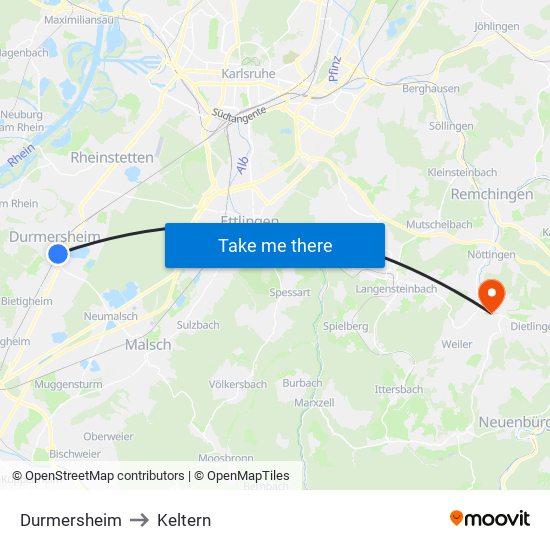 Durmersheim to Keltern map