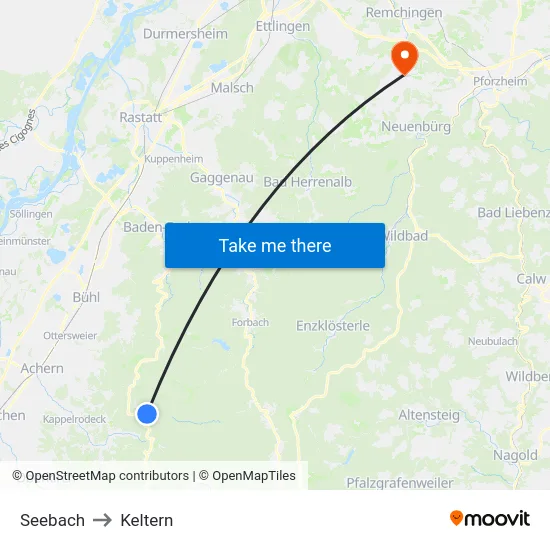 Seebach to Keltern map