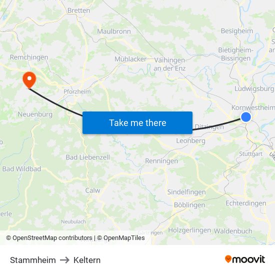 Stammheim to Keltern map