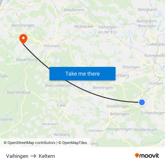 Vaihingen to Keltern map