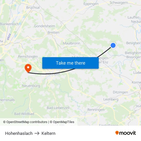 Hohenhaslach to Keltern map