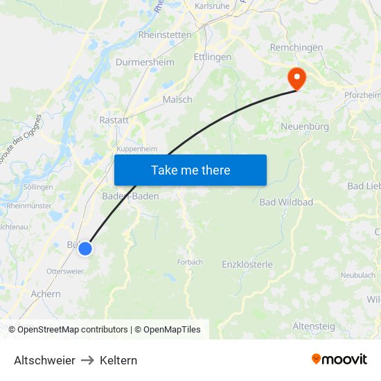 Altschweier to Keltern map