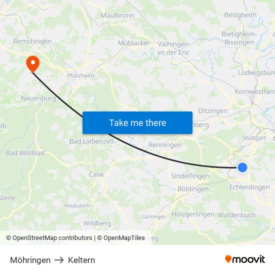 Möhringen to Keltern map