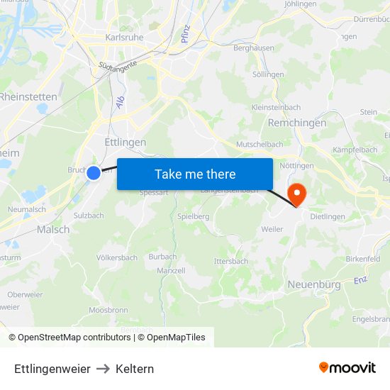 Ettlingenweier to Keltern map