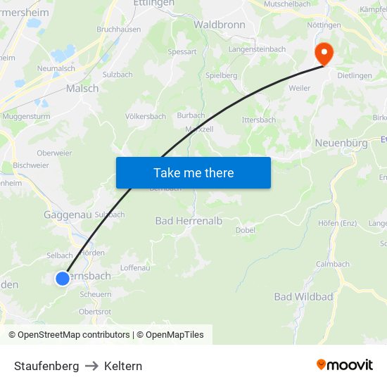 Staufenberg to Keltern map