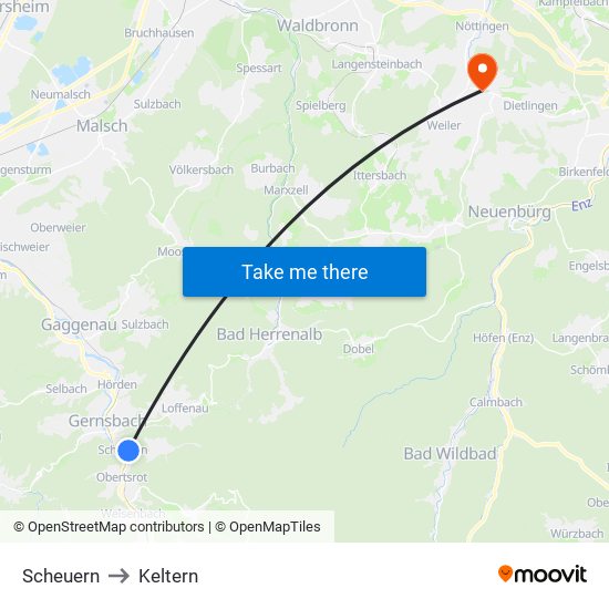 Scheuern to Keltern map