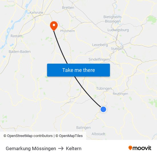 Gemarkung Mössingen to Keltern map