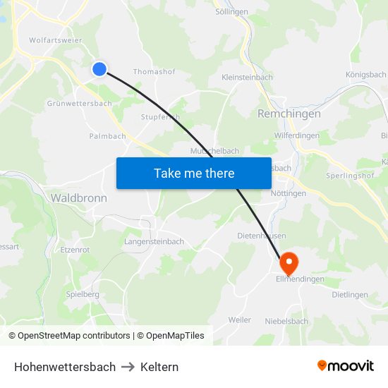 Hohenwettersbach to Keltern map