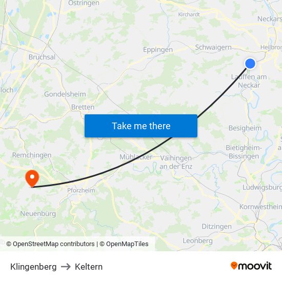 Klingenberg to Keltern map