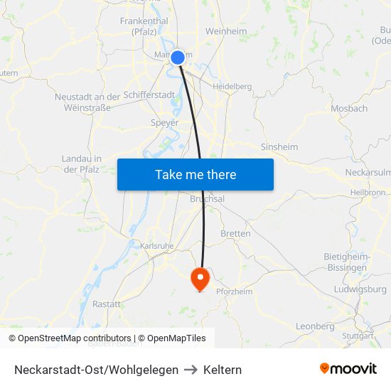 Neckarstadt-Ost/Wohlgelegen to Keltern map