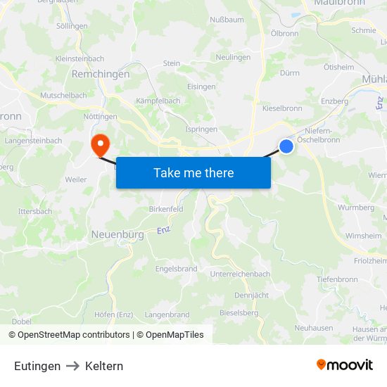 Eutingen to Keltern map